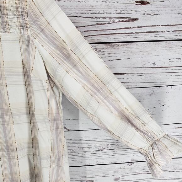 Lane Bryant Light Brown Metallic Stripe Keyhole Top Detail Blouse Size 14 - Picture 7 of 12